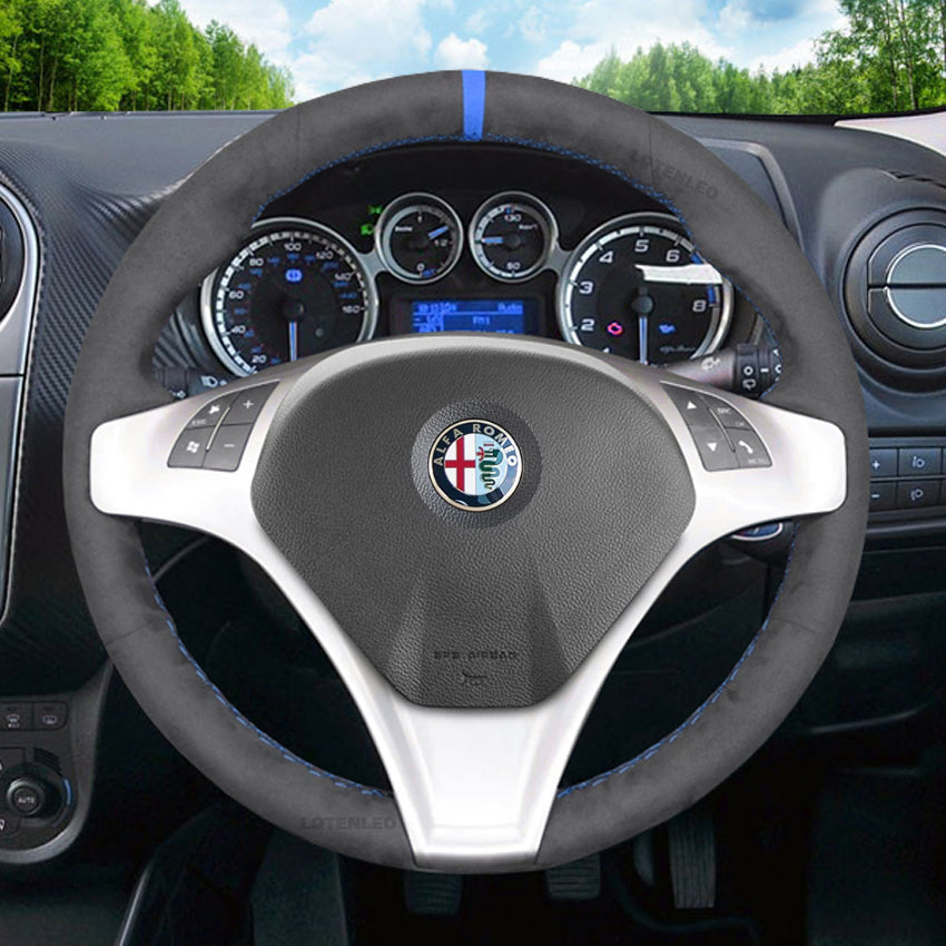 LQTENLEO Carbon Fiber Suede Athsuede Soft Car Steering Wheel Cover for Alfa Romeo Giulietta 2010-2014 / MiTo 2008-2015 - LQTENLEO Official Store