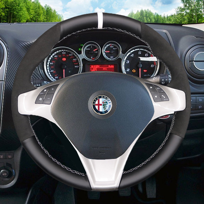 LQTENLEO Carbon Fiber Suede Athsuede Soft Car Steering Wheel Cover for Alfa Romeo Giulietta 2010-2014 / MiTo 2008-2015 - LQTENLEO Official Store