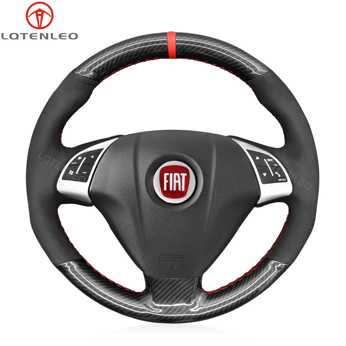 LQTENLEO Carbon Fiber Leather Suede Hand-stitched Car Steering Wheel Cover for Fiat Punto Bravo Linea Qubo Doblo Grande Punto for Opel Combo (D Shape) - LQTENLEO Official Store