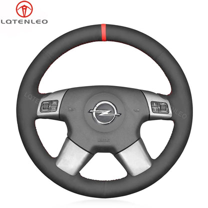 LQTENLEO Black Genuine Leather Suede Hand-stitched Car Steering Wheel Cover for Opel Vectra C Signum for Vauxhall Vectra C Signum for Holden Vectra