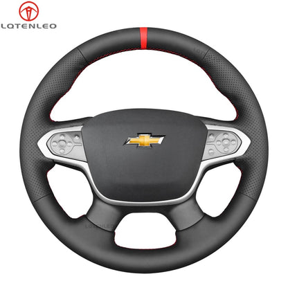 LQTENLEO Black Genuine Leather Hand-stitched Car Steering Wheel Cover for Chevrolet (Chevy) Colorado/ Traverse
