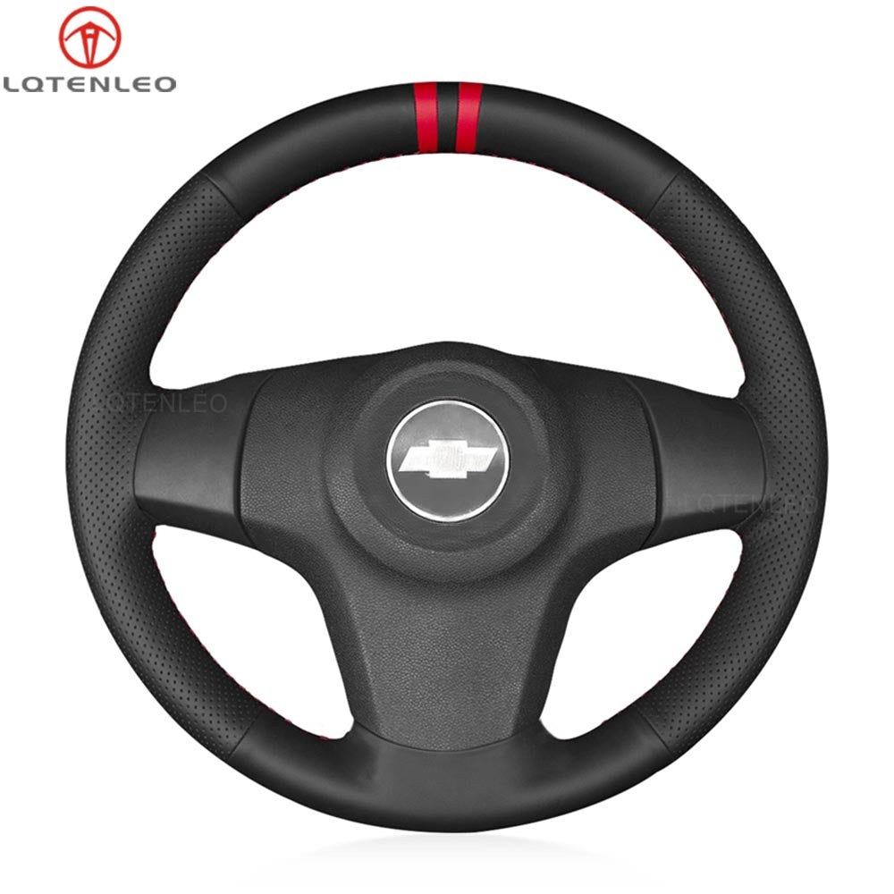 LQTENLEO Black Leather Suede Hand-stitched Car Steering Wheel Cover for Chevrolet Niva 2009-2020