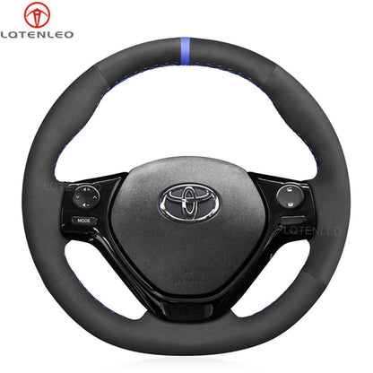 LQTENLEO Black Leather Suede Hand-stitched Car Steering Wheel Cover for Toyota Aygo 2 Peugeot 108 Citreon C1