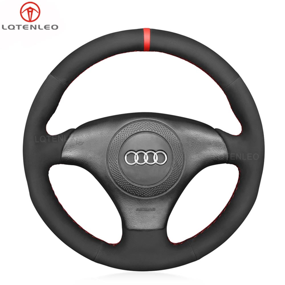 LQTENLEO Black Genuine Leather Suede Hand-stitched Car Steering Wheel Cover for Audi TT (8N) 1998-2001 / A8 S8 (D2) 1998-2002 / S4 (B5) 1997-2001 / S6 (C5)