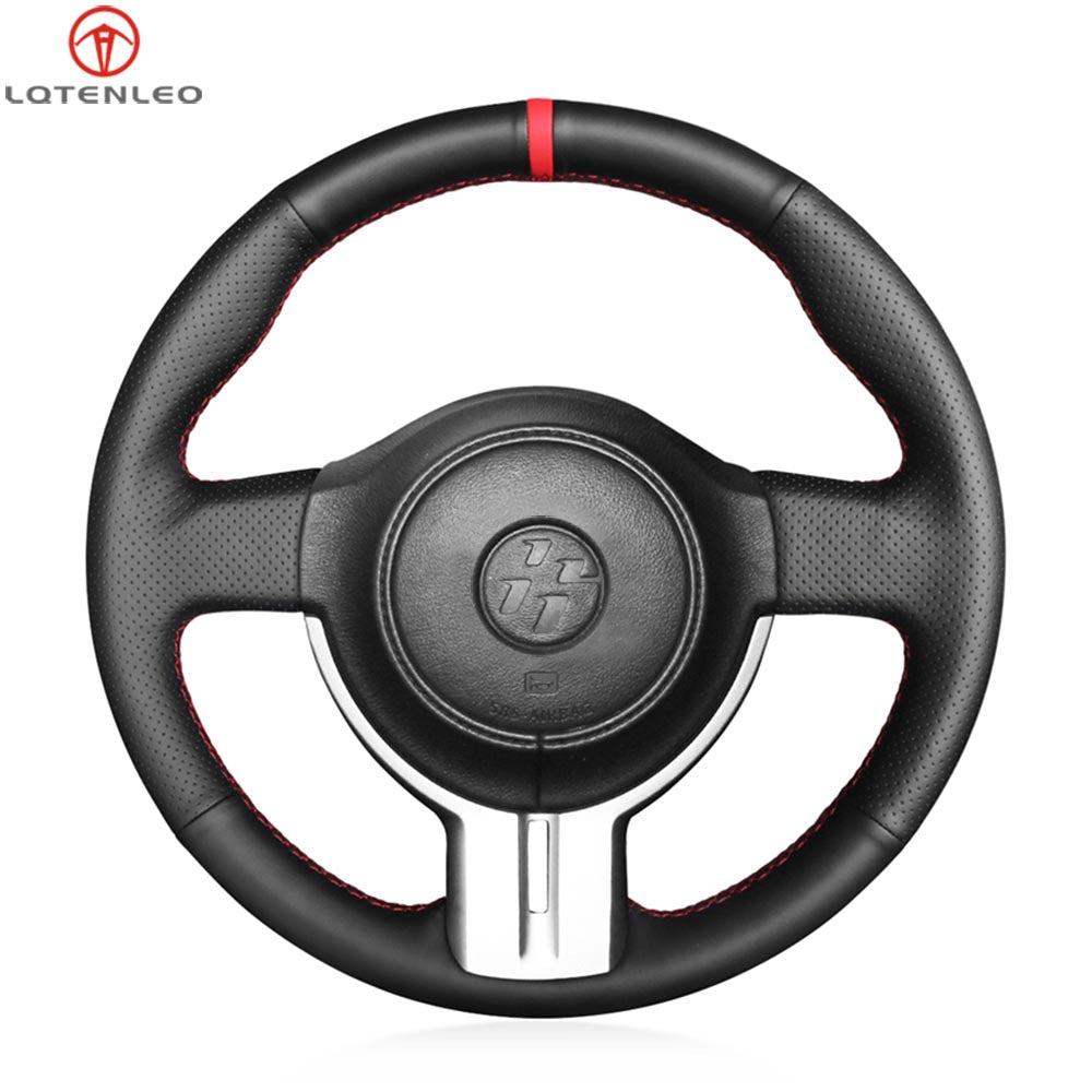 LQTENLEO Black Genuine Leather Suede Hand-stitched Car Steering Wheel Cover for Toyota 86 2016-2020