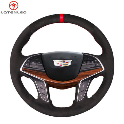 LQTENLEO Carbon Fiber Leather Suede Hand-stitched Car Steering Wheel Cover Cadillac CT6 2016-2018 / XT5 2016-2018