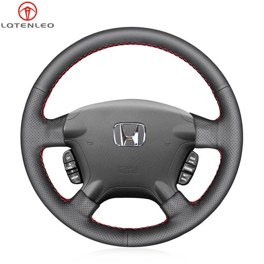 LQTENLEO Black Genuine Leather Hand-stitched Car Steering Wheel Cover for Honda CR-V CRV