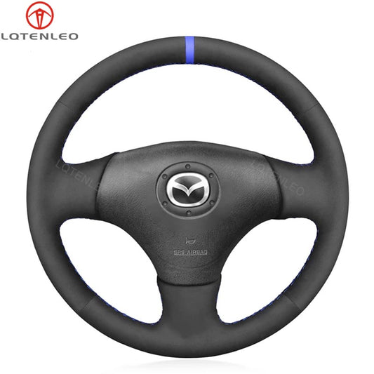 LQTENLEO Carbon Fiber Leather Suede Hand-stitched Car Steering Wheel Cover for Mazda MX-5 MX5 Miata NB 1998-2004 / RX-7 RX7 1999-2002