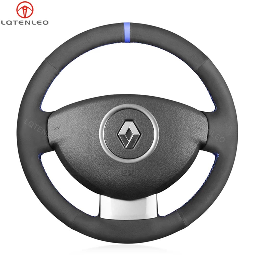 LQTENLEO Black Leather Suede Hand-stitched Car Steering Wheel Cover for Dacia (Renault) Duster Dokker Lodgy Logan Sandero
