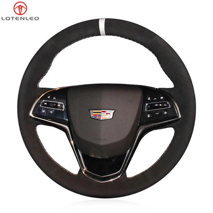 LQTENLEO Alcantara Leather Suede Hand-stitched Car Steering Wheel Cover for Cadillac ATS 2013-2015 / CTS 2014-2016