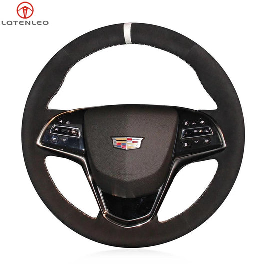 LQTENLEO Alcantara Leather Suede Hand-stitched Car Steering Wheel Cover for Cadillac ATS 2013-2015 / CTS 2014-2016