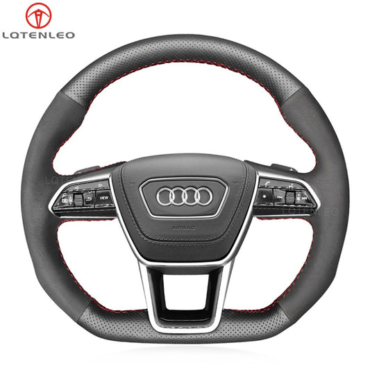 LQTENLEO Alcantara Leather Suede Hand-stitched Car Steering Wheel Cover for Audi A6 (C8) Avant Allroad 2018-2019 / A7 (K8) 2018-2019 / S6 S 7 2019