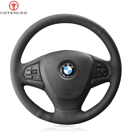 LQTENLEO Black Leather Suede Hand-stitched Car Steering Wheel Cover for BMW X3 F25 2011-2013 / X5 F15 2014