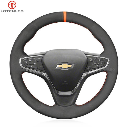 LQTENLEO Black Leather Suede Hand-stitched Car Steering Wheel Cover for Chevrolet Malibu 2016-2020 / Equinox 2018-2021