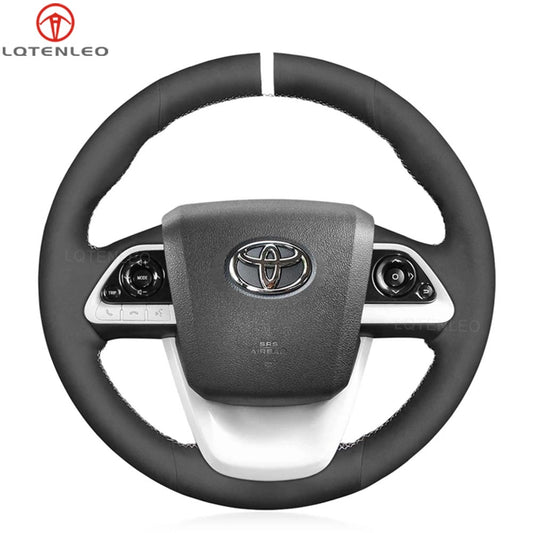 LQTENLEO Carbon Fiber Leather Suede Hand-stitched Car Steering Wheel Cover for Toyota Prius 4 2016-2022 / Prius Prime 2017-2022 / Mirai 2016-2018