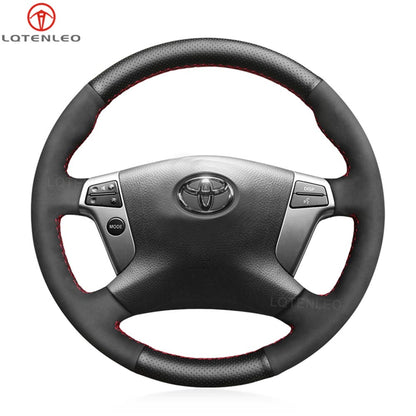 LQTENLEO Black Lether Suede Hand-stitched Car Steering Wheel Cover for Toyota Avensis 2003-2008