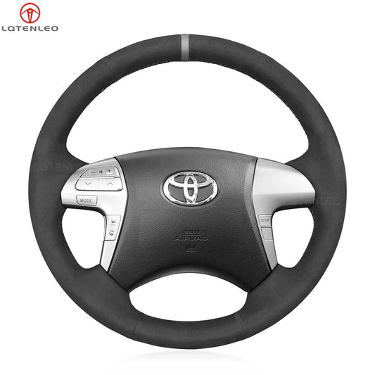 LQTENLEO Black Leather Suede Hand-stitched Car Steering Wheel Cover for Toyota Fortuner 2011-2015 Hilux 2011-2015