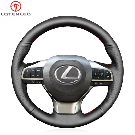 LQTENLEO Black Genuine Leather Suede Hand-stitched Car Steering Wheel Cover for Lexus ES300h ES350 2016-2018