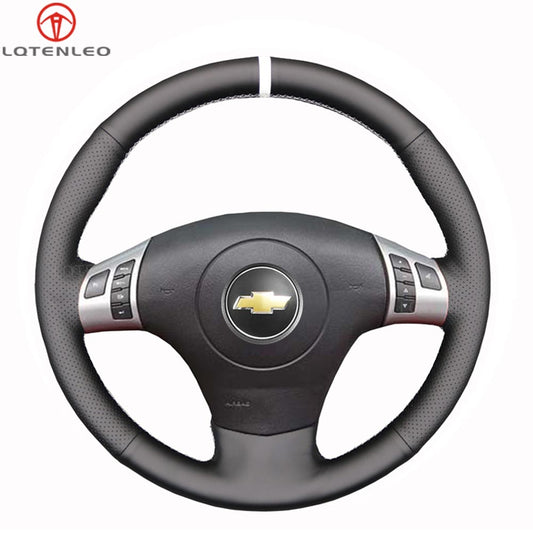 LQTENLEO Black Leather Suede Hand-stitched Car Steering Wheel Cover for Chevrolet Malibu HHR Cobalt for Pontiac G5 G6 Solstice Torrent