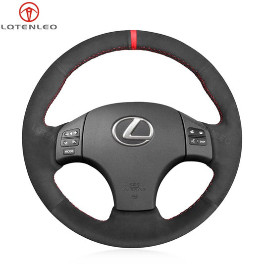 LQTENLEO Carbon Fiber Leather Suede Hand-stitiched Car Steering Wheel Cover for Lexus IS 250 250C 350 350C IS F Sport 2006-2013