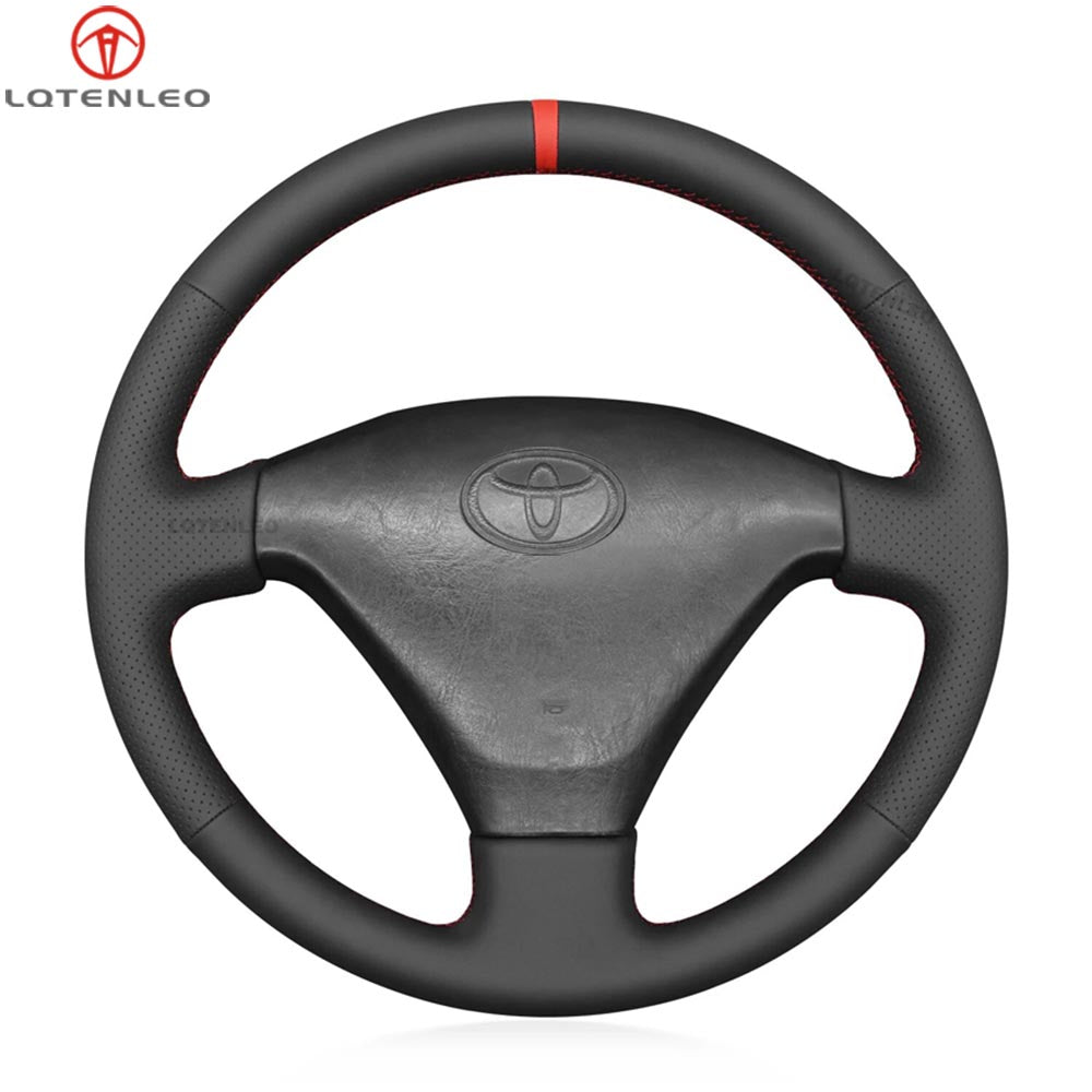 LQTENLEO Black Leather Hand-stitched Car Steering Wheel Cover for Toyota Land Cruiser Prado 1996-2002