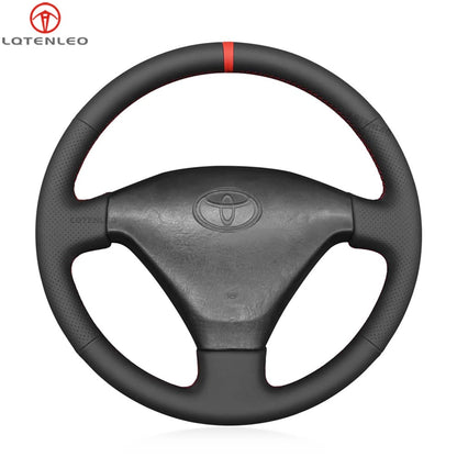 LQTENLEO Black Leather Hand-stitched Car Steering Wheel Cover for Toyota Land Cruiser Prado 1996-2002