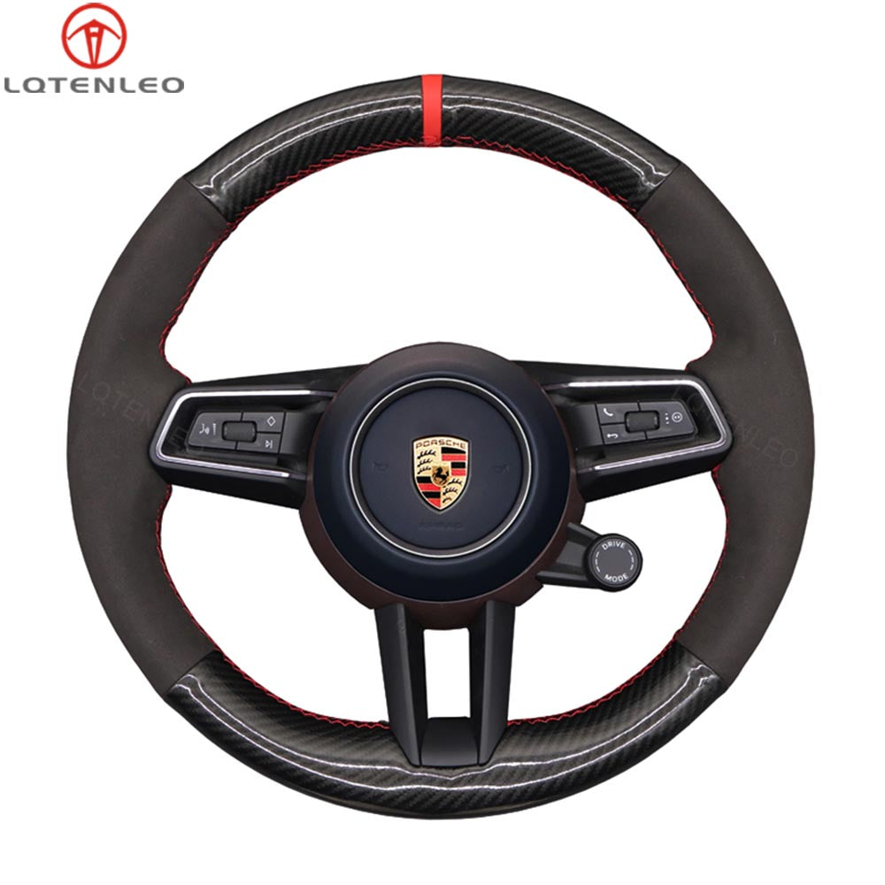 LQTENLEO Alcantara Carbon Fiber Leather Suede Hand-stitiched Car Steering Wheel Cover for Porsche 911 (992) / Macan/ Panamera / Taycan