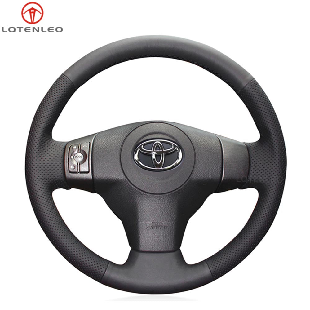 LQTENLEO Black Genuine Leather Hand-stitched Car Steering Wheel Cove for Toyota RAV4/ Yaris/ Yaris (Vitz)/ Urban Cruiser/ Passo Sette/ Vanguard/ Ist