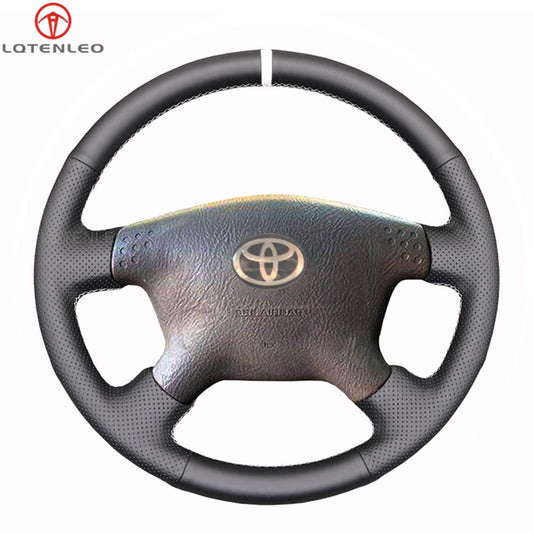 LQTENLEO Black Leather Suede Hand-stitched Car Steering Wheel Cover for Toyota Tacoma 2001-2004 / Tundra 2001-2002 / Sequoia 2001-2002 / Hilux 2001-2005
