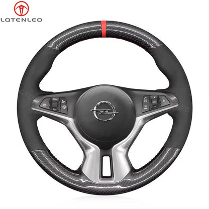 LQTENLEO Carbon Fiber Leather Suede Hand-stitched Car Steering Wheel Cover for Opel Adam 2012-2020