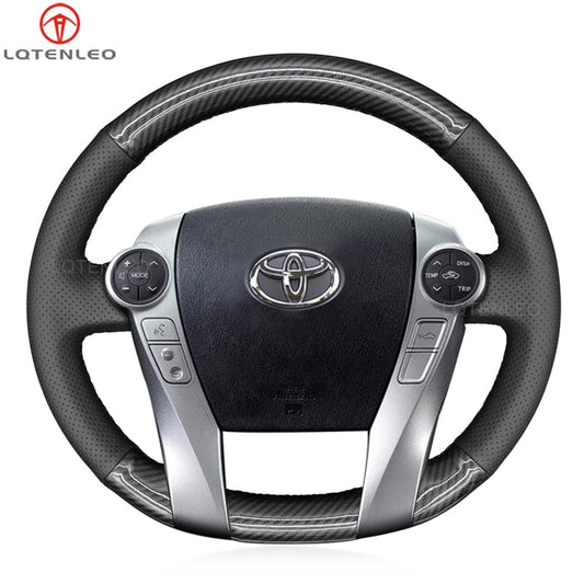 LQTENLEO Carbon Fiber Leather Suede Hand-stitched Car Steering for Toyota Prius 2009-2015 / Prius C 2012-2019 / Prius V 2012-2021