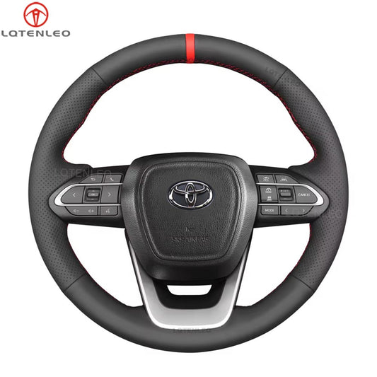 LQTENLEO Black Genuine Leather Hand-stitched Car Steering Wheel Cove for Toyota Innova 2020-2023