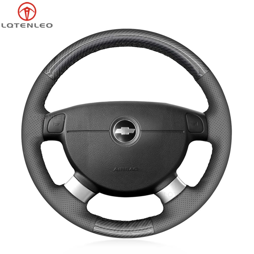 LQTENLEO Carbon Fiber Leather Suede Hand-stitched Car Steering Wheel Cover for Chevrolet (Chevy) Aveo/ Kalos/ Lacetti/ Nubira/ for Pontiac G3/for Holden Barina/ Viva