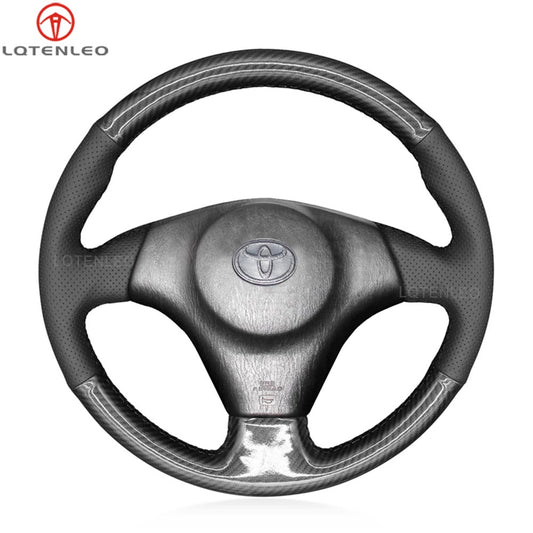 LQTENLEO Carbon Fiber Leather Suede Hand-stitched Car Steering Wheel Cover for Toyota RAV4 Celica Matrix MR2 Supra Voltz Caldina MR-S Corolla Lexus IS 200 300
