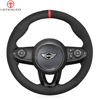 LQTENLEO Carbon Fiber Leather Suede Hand-stitched Car Steering Wheel Cover for Mini Clubman Convertible Countryman
