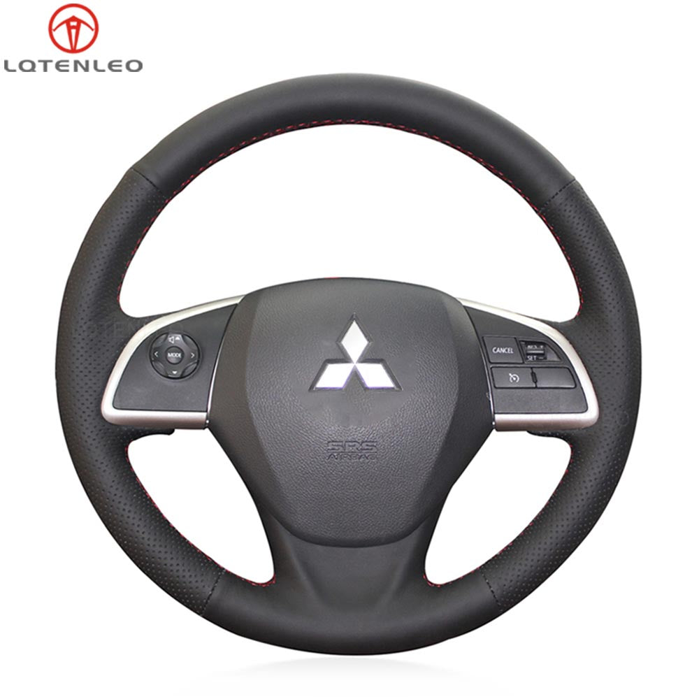 LQTENLEO Black Leather Suede Hand-stitched Car Steering Wheel Cover for Mitsubishi Outlander Mirage ASX Triton L200 Eclipse Cross Nissan Dayz 2012-2022