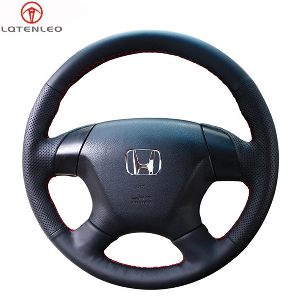 LQTENLEO Black Leather Suede Hand-stitched Car Steering Wheel Cover for Honda Accord 7