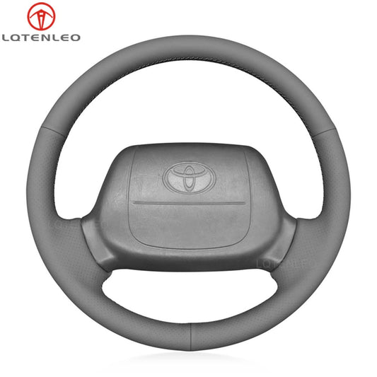 LQTENLEO Gray Leather Hand-stitched Car Steering Wheel Cover for Toyota 4 Runner/ Avalon/ Tacoma/ Hilux/ Hiace/ Granvia/ Townace
