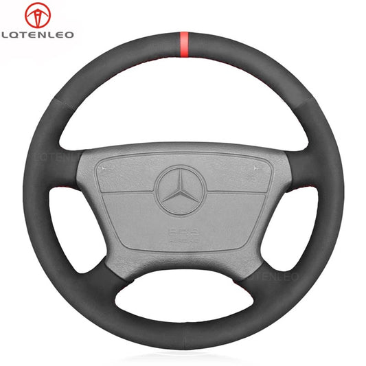 LQTENLEO Black Leather Suede Hand-stitched Car Steering Wheel Cover for Mercedes Benz C-Class W202 CL-Class C140 E-Class W210 W124 S-Class W140