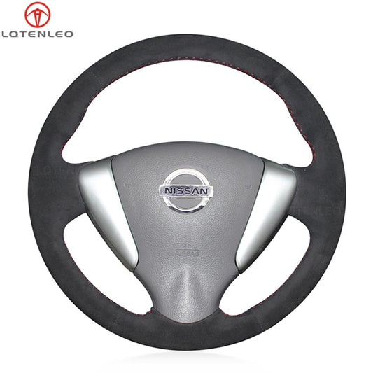 LQTENELO Black Leather Suede Hand-stitched Car Steering Wheel Cover for Nissan Bluebird Sylphy NV200 Sentra Versa Note Pulsar Serena Tiida 2011-2020