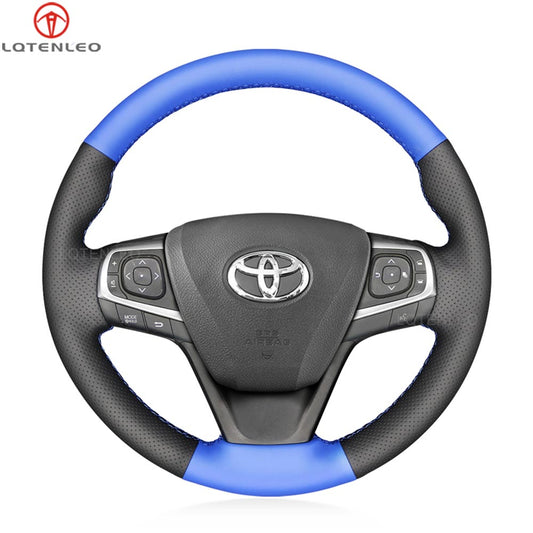 LQTENLEO Blue Black Leather Hand-stitched Car Steering Wheel Cover for Toyota Avensis 2015-2019 / Camry 2015-2017 / Avalon 2013-2018 / Harrier 2013-2020