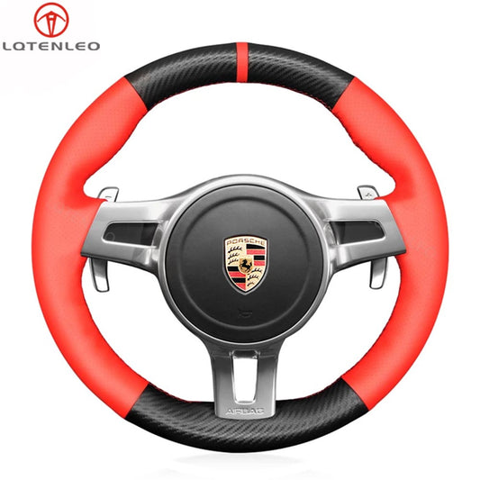 LQTENLEO Alcantara Hand-stitched Car Steering Wheel Cover for Porsche 911 (991) 2009-2016 / Boxster (981) 2009-2016 / Cayman (981) 2009-2016 / Cayenne 2011-2014 / Panamera 2013-2016