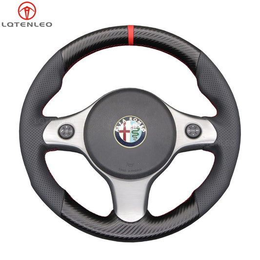 LQTENLEO Carbon Fiber Leather Hand-stitched Car Steering Wheel Cover Braid for Alfa Romeo 159 TI JTDM Brera 2005-2011 Spider Sportwagon 2006-2011