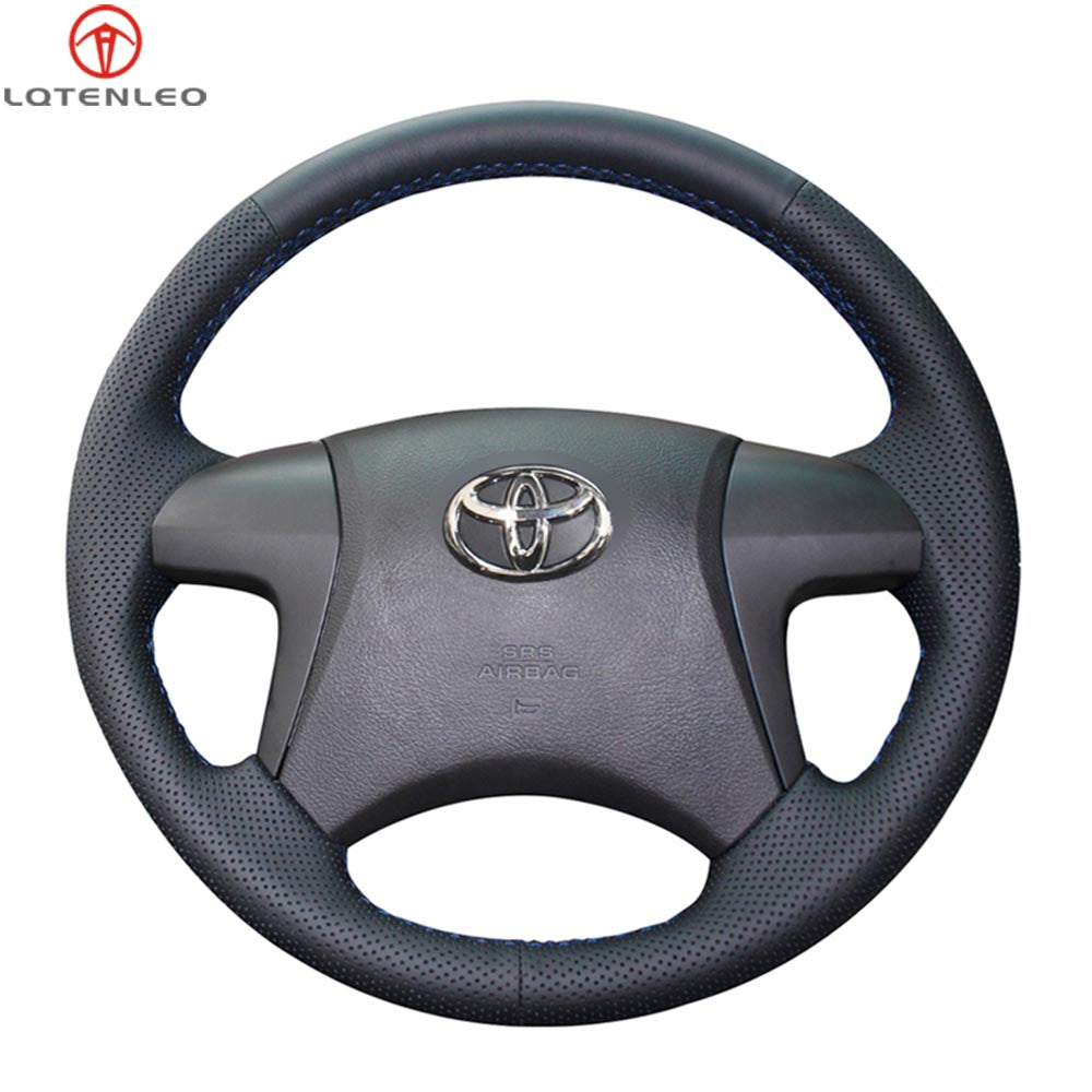 LQTENLEO Black Leather Hand-stitched Car Steering Wheel Cover for for Toyota Highlander 2007-2014 / Camry 2006-2011 / Isis 2007-2011 / Mark X Zio 2007-2013 / Premio 2007-2016