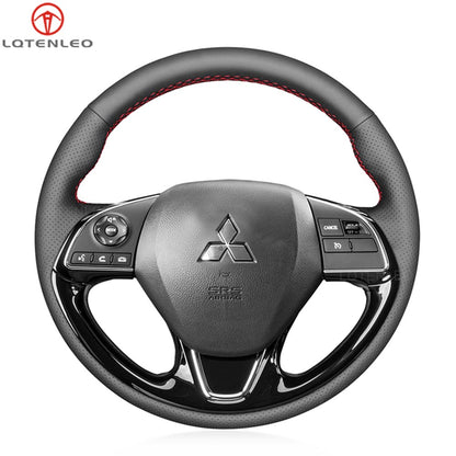 LQTENLEO Black Leather Suede Hand-stitched Car Steering Wheel Cover for Mitsubishi ASX Outlander Mirage Eclipse (Cross)