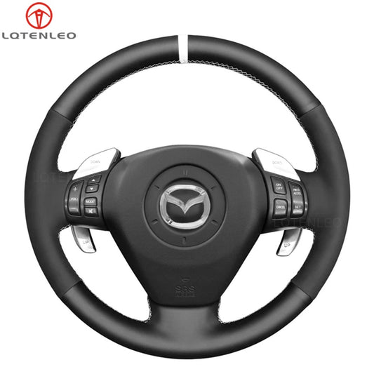 LQTENLEO Black Leather Suede Hand-stitched Car Steering Wheel Cover for Mazda RX-8 RX8 2004-2008