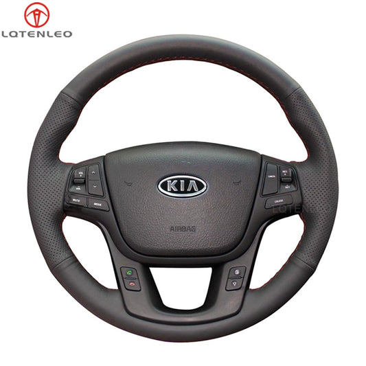 LQTENLEO Black Leather Hand-stitched No-slip Soft Car Steering Wheel Cover Braid for Kia Sorento 2009-2015 Cadenza 2011-2016