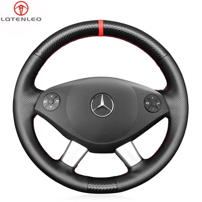 LQTENLEO Black Leather Suede Hand-stitched Car Steering Wheel Cover for Mercedes Benz W639 Viano Vito Valente