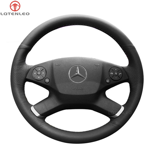 LQTENLEO Black Leather Hand-stitched Car Steering Wheel Cover for Mercedes Benz E-Class W212