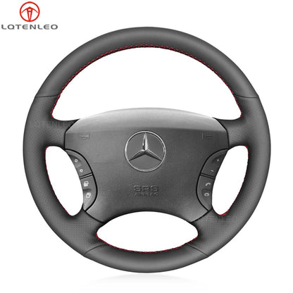LQTENLEO Black Leather Suede Hand-stitched Soft Car Steering Wheel Cover for Mercedes Benz CL-Class C215 S-Class W220